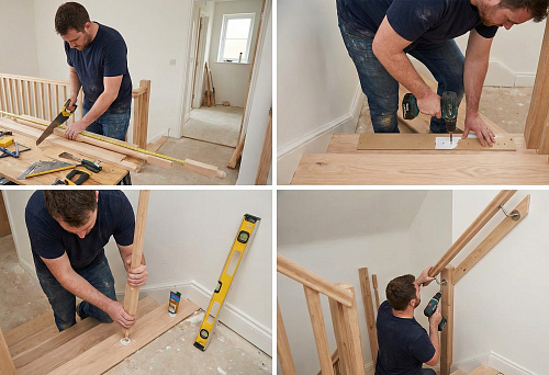 Step-by-Step Installation of Wooden Stair Balusters and Railings: Marking, Cutting, Drilling, and Fastening Elements Without Hiring Specialists