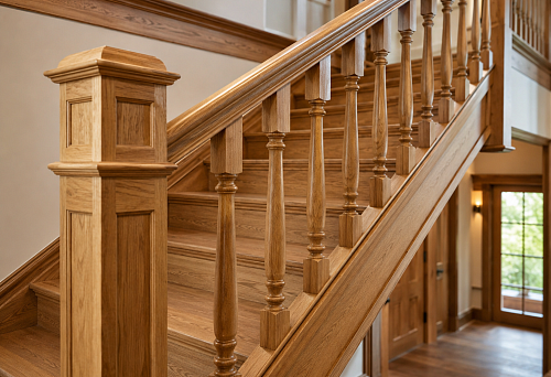 Wooden handrail bracket for handrail and balusters