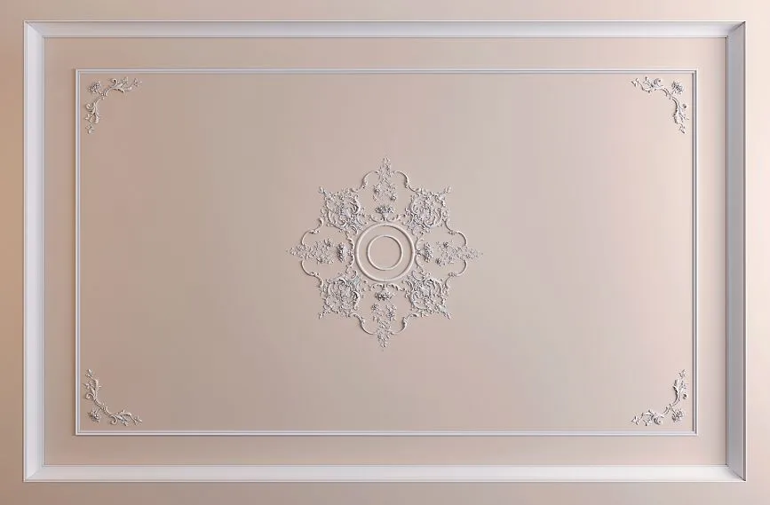 Ceiling rosette CPU-071 in a classic interior with corner decorative elements and moldings