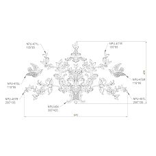 Molding Decor Set CPU-047 made of STAVROS polyurethane with Baroque scrolls, floral motifs, and winged figures for facade and interior decoration