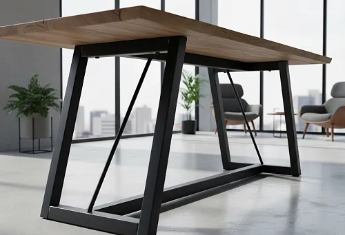 X- and T-shaped dining table bases in loft interiors