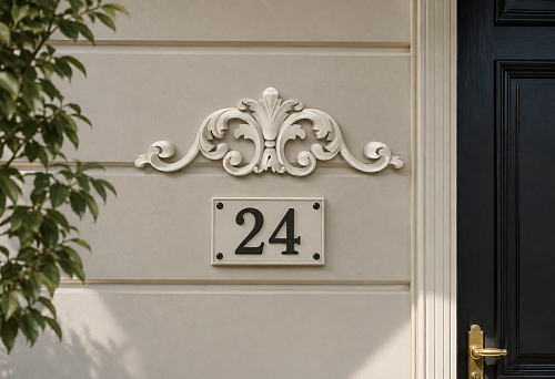 The house number plate looks random: should we add a carved polyurethane overlay NPU-205 next to it?