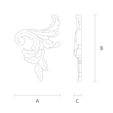 Wooden insert with decorative scroll drawing