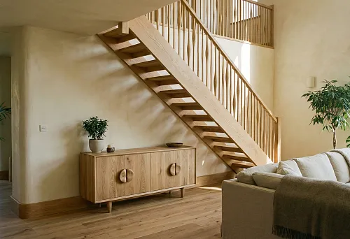 Interior Design 2026 with Wooden Products: Wooden Stair Balusters, Furniture Handles on a Dresser, and Solid Wood Skirting Boards Create an Eco-Friendly and Harmonious Living Space