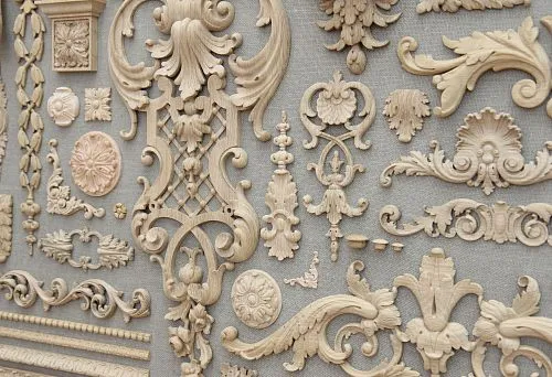Collection of wooden carving decoration for furniture &mdash; diverse elements, inlays, and ornaments for refined facade design