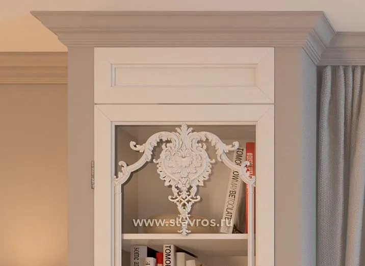 Wooden inlay with carved floral ornament in interior