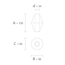 Drawing of geometric figure KN-008 size 150 &times; 96 &times; 96 mm with a 34 mm hole