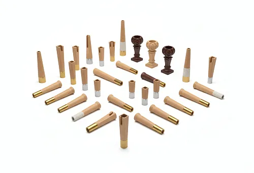 Designer Furniture Supports Made of Beech and Oak with Decorative Inserts