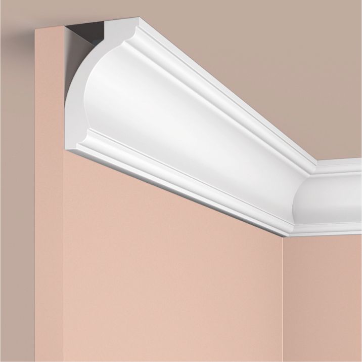 Ceiling cornice polystyrene HI WOOD AL75 white 76x50 mm volumetric profile from South Korean manufacturer for high ceilings