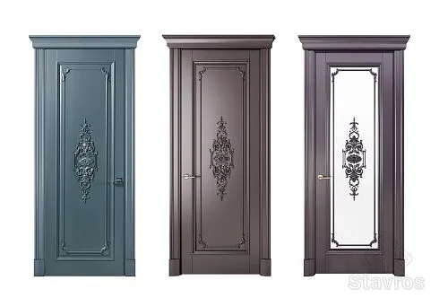 Three Luxurious Wooden Doors with Carving and Glass from Manufacturer STAVROS