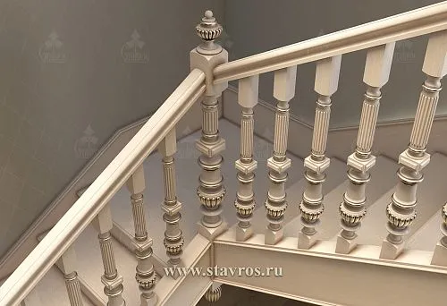 Light carved balusters from solid wood in classic style for stair treads