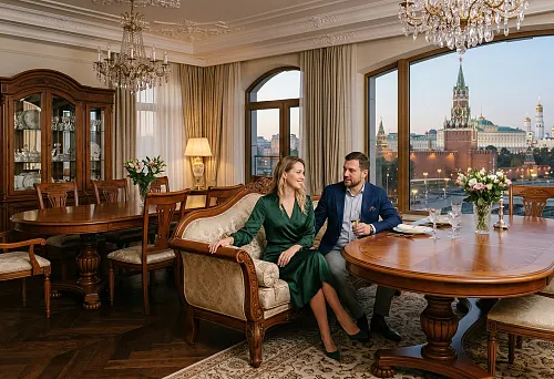 Classic solid wood furniture in Moscow for an elegant living room and dining room interior made of natural wood