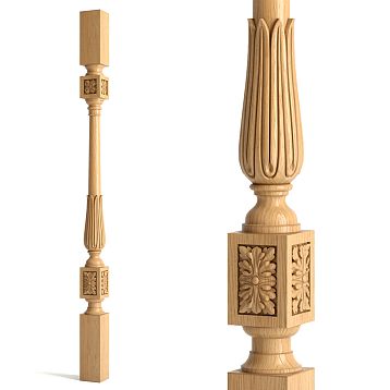 Elegant wooden staircase baluster L-035 with carved rosettes and leaves