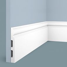 B140 floor skirting board from HI WOOD polystyrene, absolutely record-breaking maximum height of 140 mm and thickness of 17.5 mm, with smooth minimalist white surface
