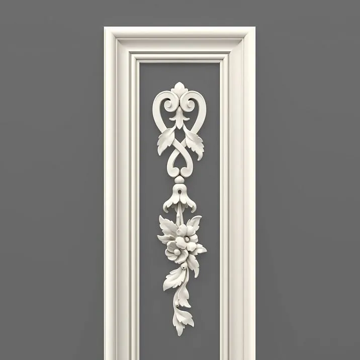 Close-up of the NPU.VRS-012 molded decor 55&times;254&times;11 &mdash; vertical ornament with scrolls and floral motif on a panel