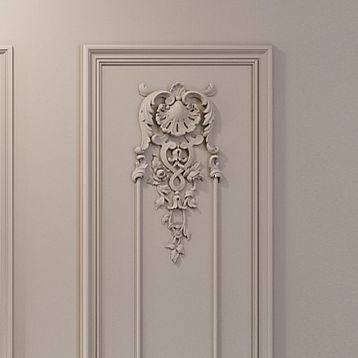 CPU-5-8 'Versailles' Molding Decor Kit &mdash; Vertical panel with double central ornament and corner accents, 3D visualization
