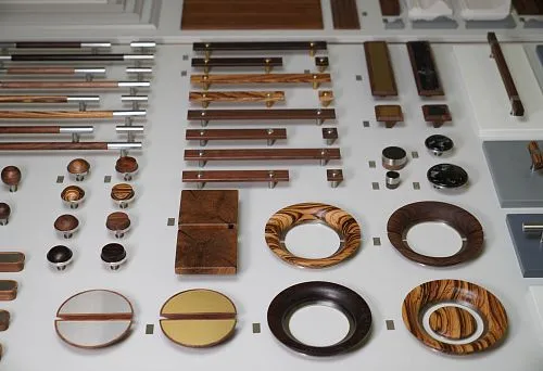 Collage of furniture parts, handles, and panels for developing interior design concepts.