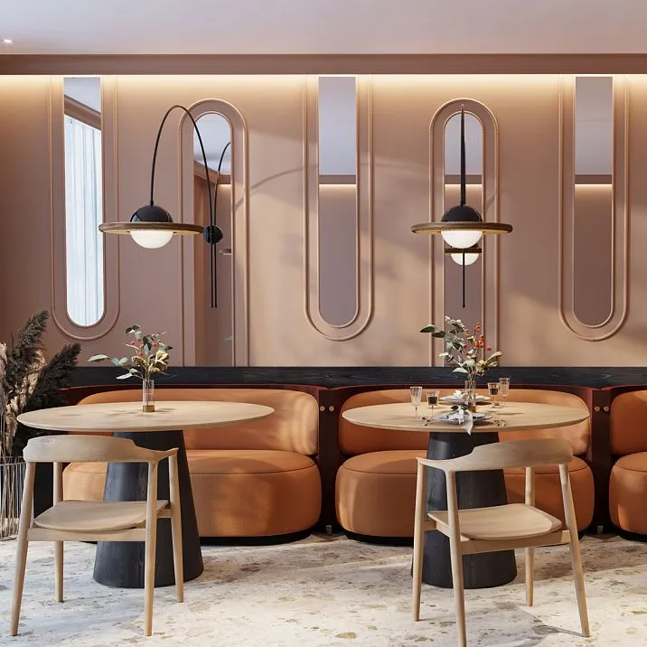 Decorative corner element MLD-027U-2 made of solid beech or oak with carved ornament for finishing interior wall corners and pairing with semicircular molding MLD-027