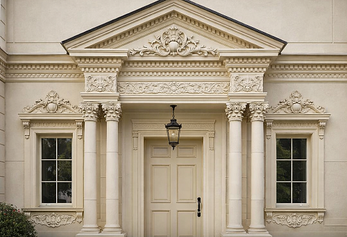 House facade with architectural decor made of polyurethane &mdash; columns, capitals and cornice