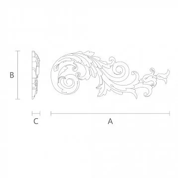 Angular overlay N-206R made of natural wood with luxurious carving