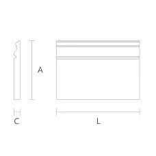 Drawing of PLT-M-004 skirting board indicating height, thickness, and length