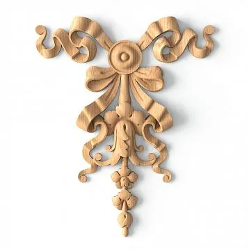 Wooden item N-198 with wood carving composition, featuring a sun, ribbons, petals, and grape leaves.