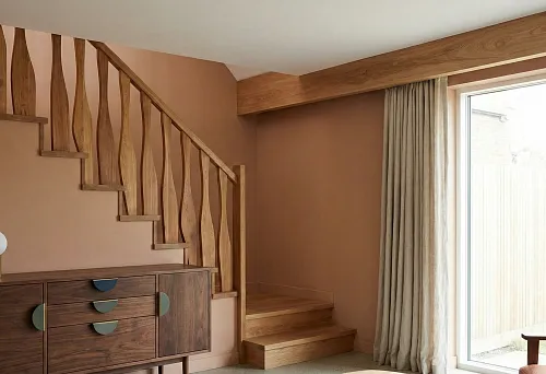 Interior 2026 with Wooden Balusters, Furniture Handles in Solid Wood Color, and Wooden Cornice in a Warm Natural Palette