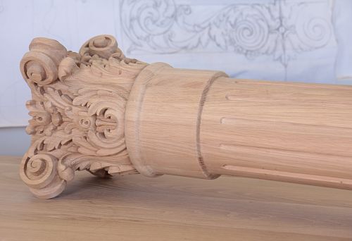 Carved Wooden Capital of the Corinthian Order, Handcrafted by Moscow Masters