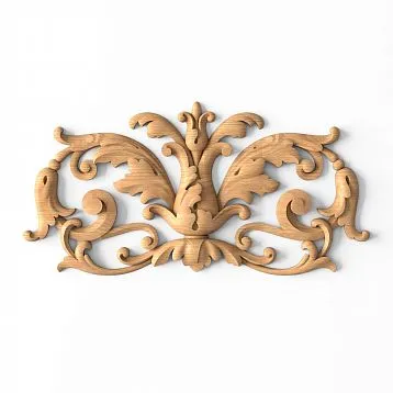 Wooden applique N-040 with carved floral pattern on white background