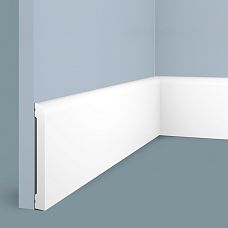 BE125 floor baseboard from HI WOOD polystyrene, extreme maximum height 125 mm and thickness 13.5 mm, smooth minimalist surface, white color