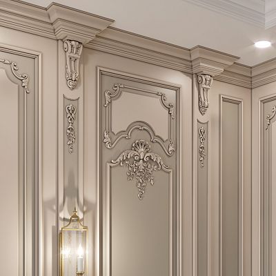Carved bracket KR.VRS-013 из массива дерева, интерьерное фото кронштейна на стене