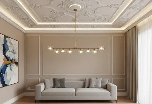 Ceiling molding with lighting in classic style