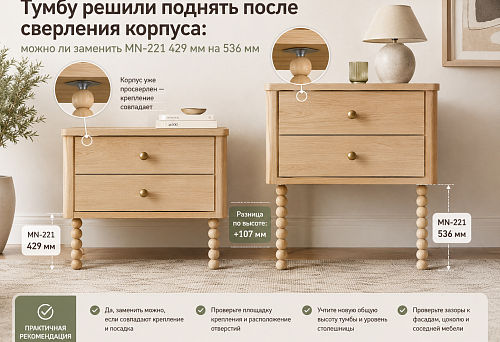 Furniture legs MN-221 with heights of 429 and 536 mm