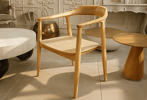 Modern Italian Wooden Chair in Interior with Designer Tables