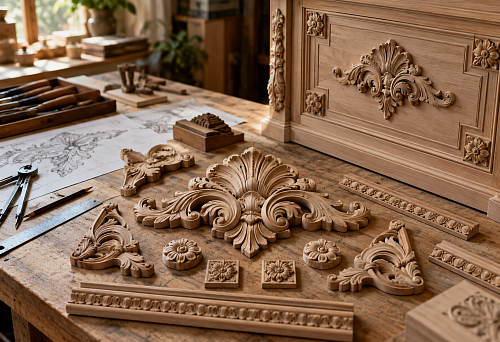 Carved furniture decorations made of natural wood