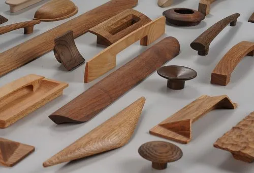 Collection of Wooden Furniture Handles and Decorative Elements Made of Natural Wood