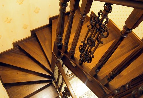Carved Wooden Balusters in Staircase Interior View