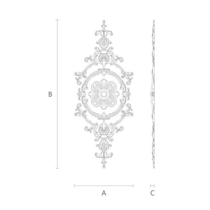 Wooden decor set C-020 with relief carved pattern of leaves and flowers diagram