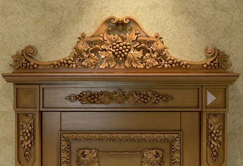 Decorative Wooden Doorway Framing with Carved Grape Clusters and Leaves