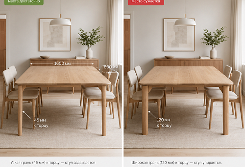 Dining table 1600&times;800 mm on wooden legs MN-226 727&times;120&times;45 mm with six chairs