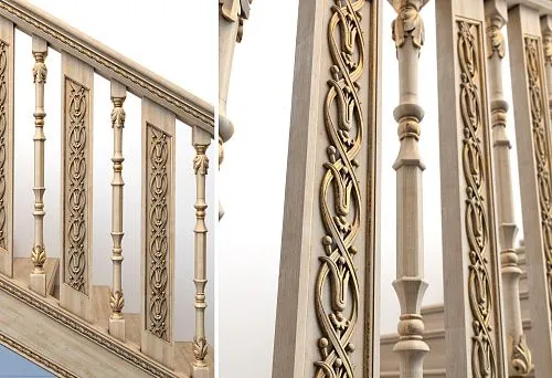 Balusters with carving and gilding in classic style &mdash; overall view