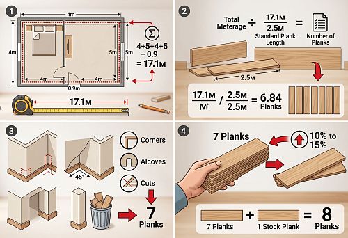 How to calculate MDF baseboard: footage, number of planks and margin before purchase
