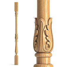 Wooden baluster L-049.1 made of beech or oak with carved decorative ornament for stairs
