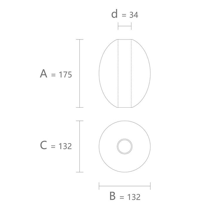 Wooden spherical element KN-002 with mounting hole for rod drawing