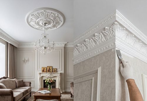Stucco on a stretch ceiling: how to choose a polyurethane cornice, rosette and decor without installation errors
