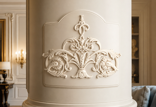 Round column in the interior: can a carved overlay NPU-157 be used, or does it need a flat surface?