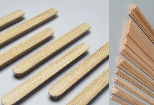 Set of wooden profiles: baseboards, angles, moldings