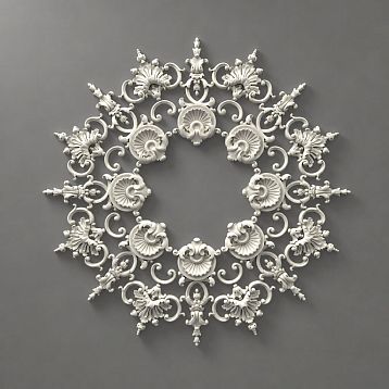 Star-shaped stucco decoration CPU-070 made of polyurethane, 765&times;765&times;18 mm, with eight-ray composition and fan-shaped elements