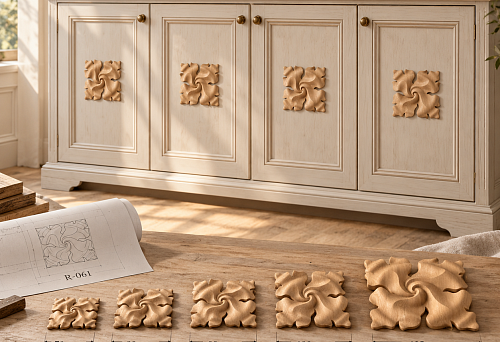 All four facades need the same Gothic accent: how to buy wooden rosettes R-061 and choose a size of 70, 80, 90, 100, or 125 mm