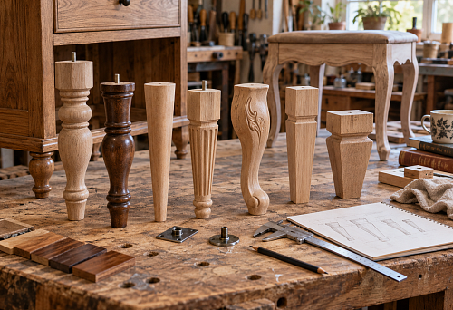 Shaped wooden legs for furniture